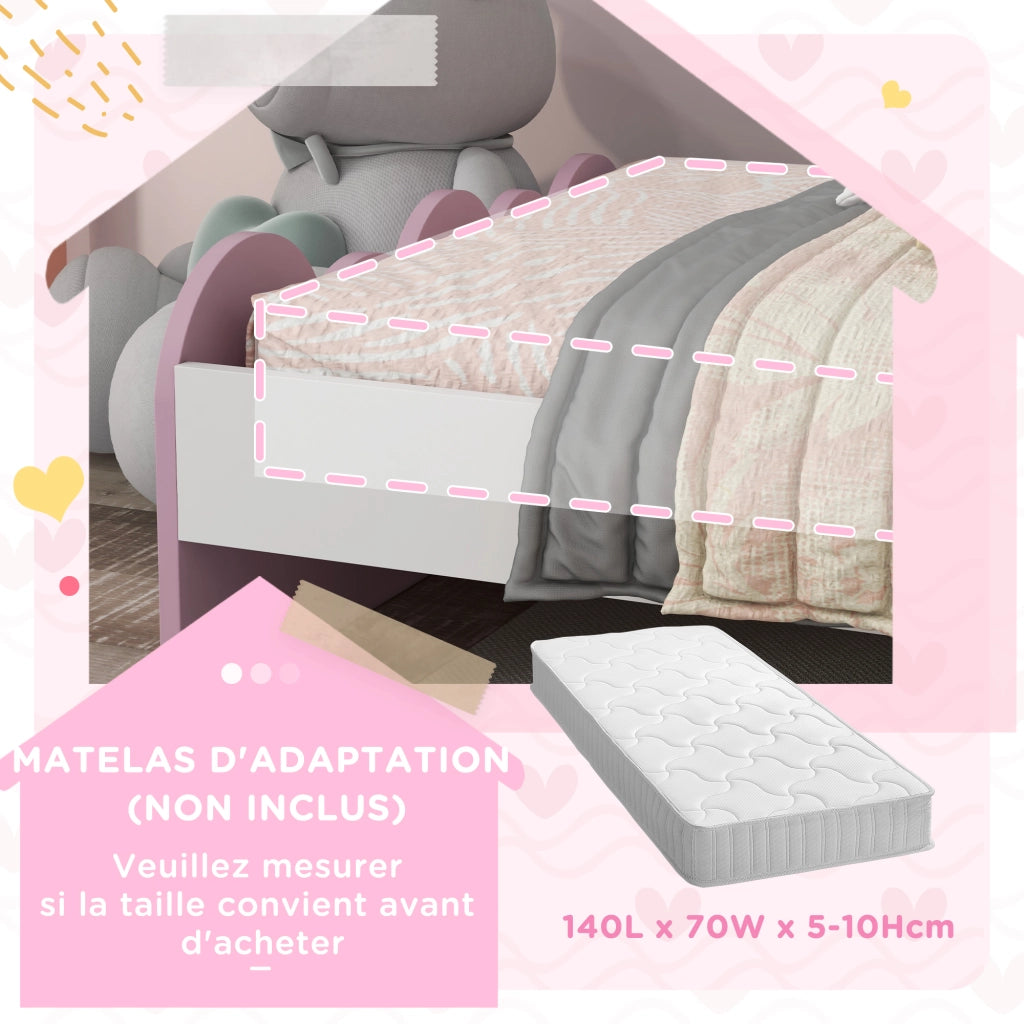 Letto per Bambini 3-6 anni con Testiera Arcobaleno e Rete a Doghe ¨C zephmum ¨C Rosa 143x74x66 cm