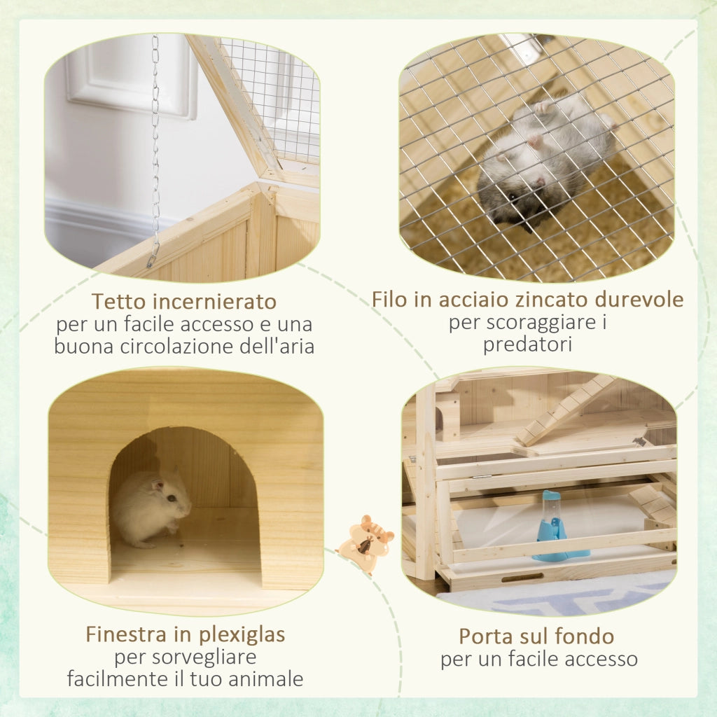 Casetta per Criceti 3 Livelli ¨C zephmum ¨C Legno, Parete Trasparente, 115x60x55cm