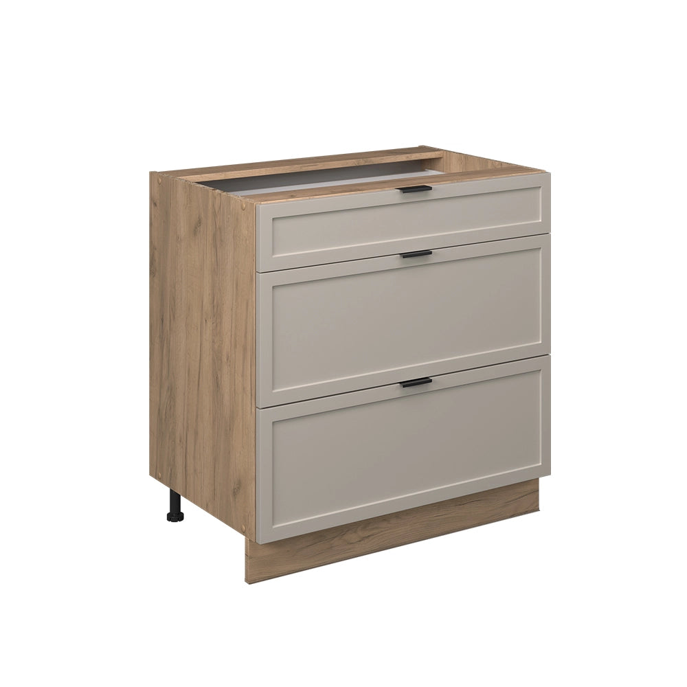 Vicco Mobiletto base per cucina GrigioBeige 80 cm con 3 cassetti, senza piano di lavoro