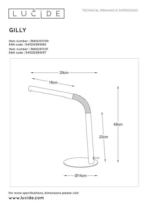 Lampada da scrivania Lucide Gilly LED 3W 2700K nera