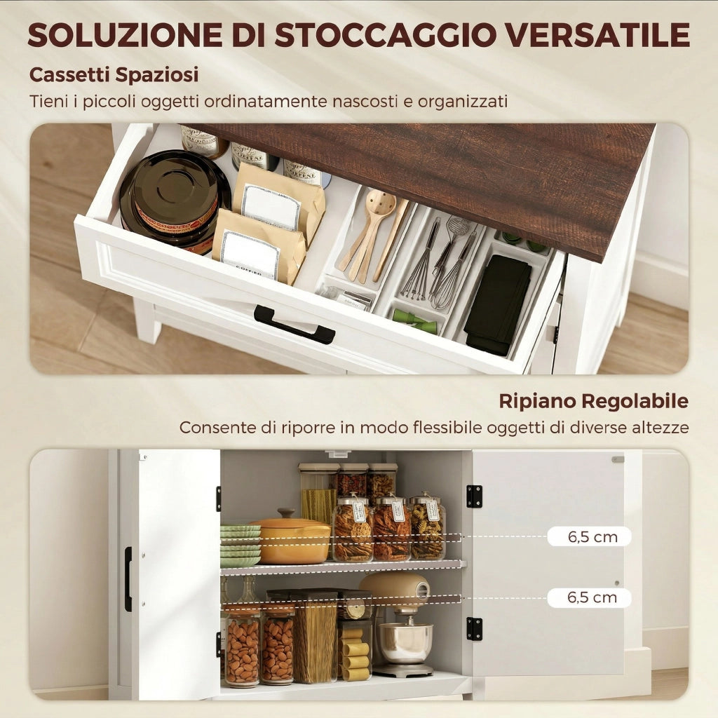 Credenza Rustico Moderno con 2 Ante e Ripiano Regolabile ¨C Minimal ¨C Legno Marrone 80x40x90
