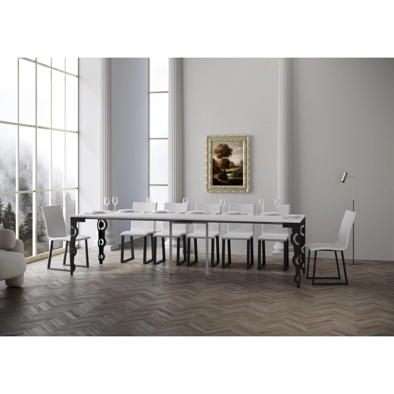 Consolle allungabile 90x40/300 cm Karamay Evolution telaio Antracite - Bianco Frassino