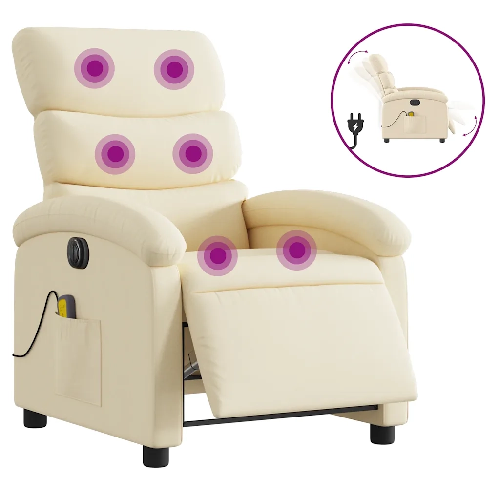 Divano Sedia-Poltrona Reclinabile Massaggiante Elettrica Crema in Tessuto 816862