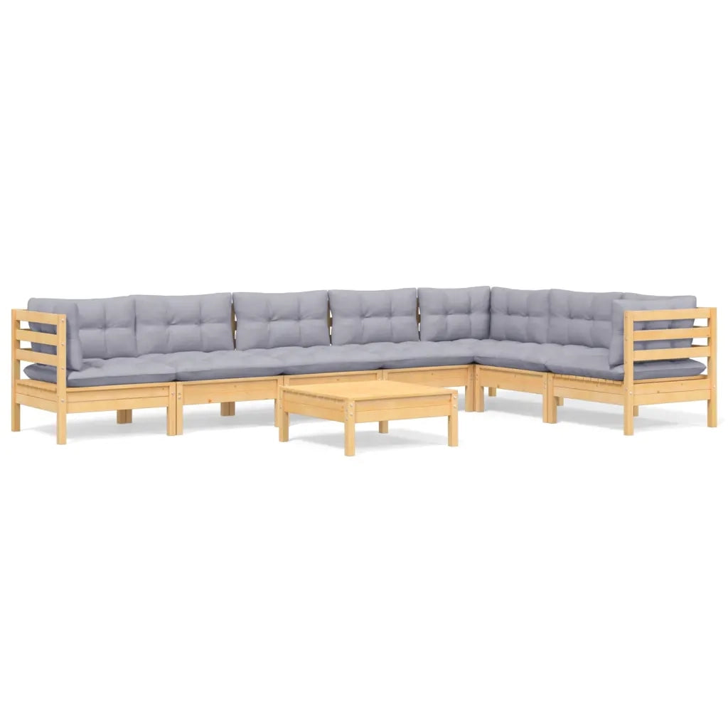 Set Divani da Giardino 8 pz con Cuscini Grigi Massello di Pino cod mxl 42480