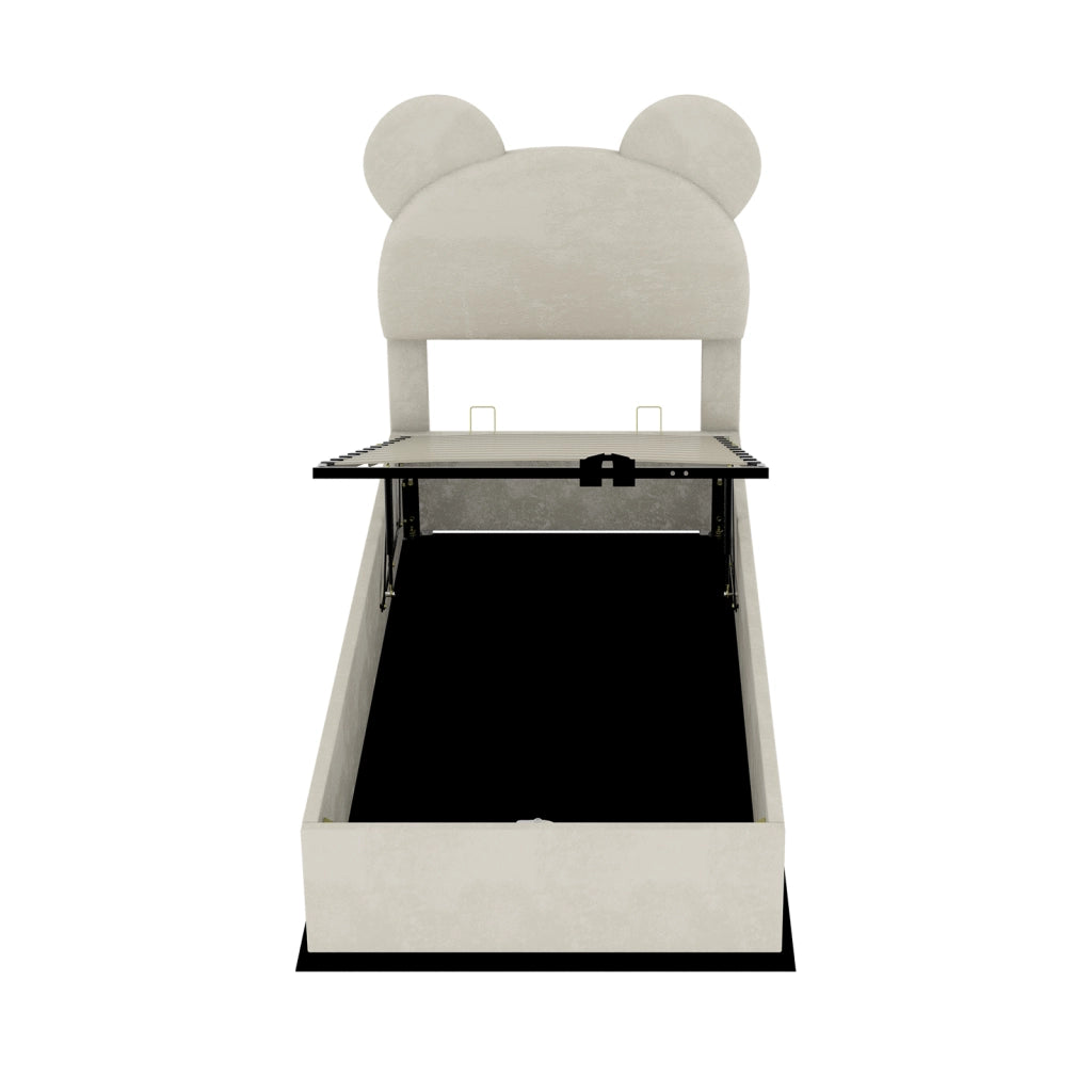 letto imbottito tessuto e metallo beige 90 x 200 cm
