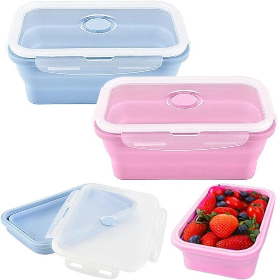 Tromba per pane opaca 800 ml - Scatola per pranzo riciclabile per ufficio scuola - Ciotola opaca pieghevole con coperchio - Blu - Set da 2