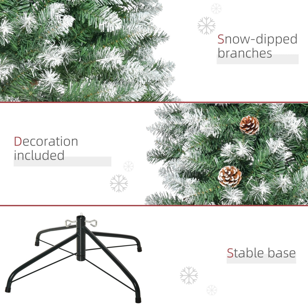 Albero di Natale Artificiale Innevato 180 cm 630 Rami e 37 Pigne Verde e Bianco