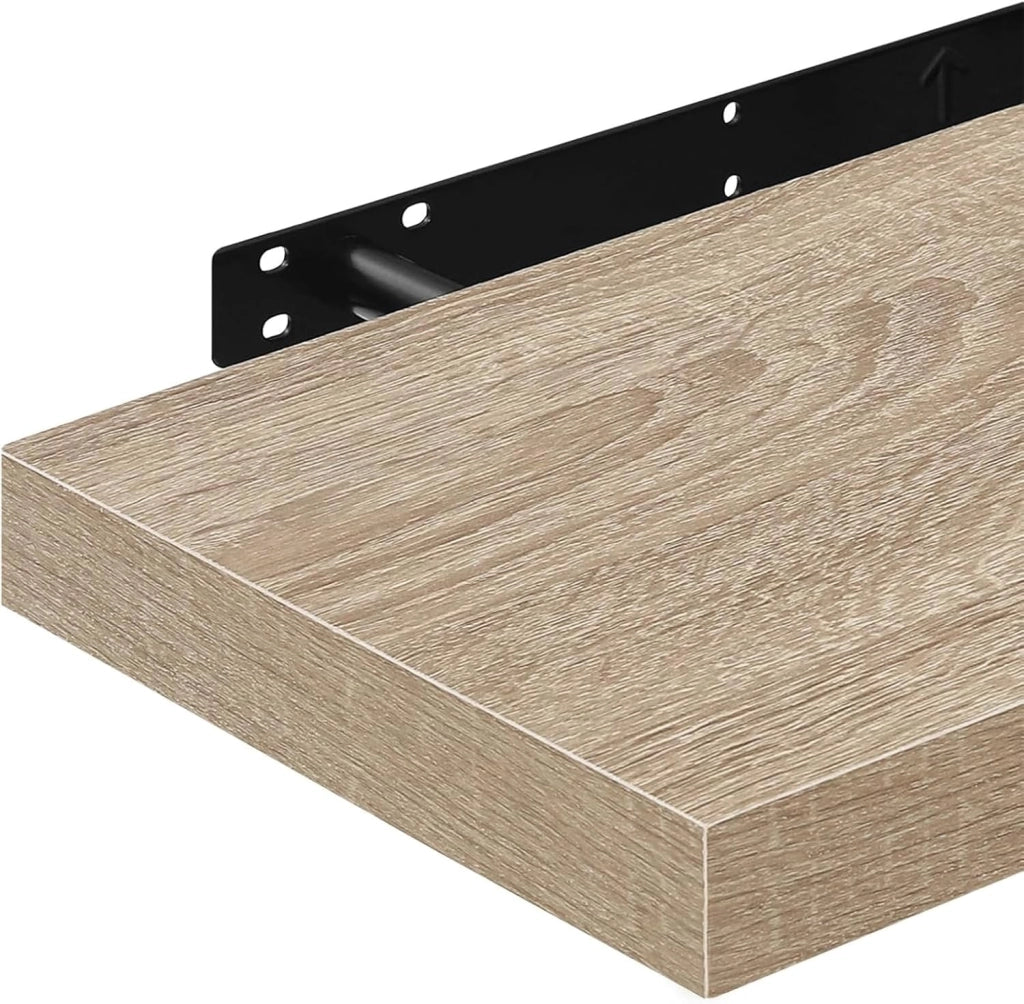 Mensola a Muro Set da 2, 80cm, Mensole Librerie da Parete Scaffale MDF Stile Rétro Ripiano Portaoggetti, Noce Chiaro, 0117QJ-2