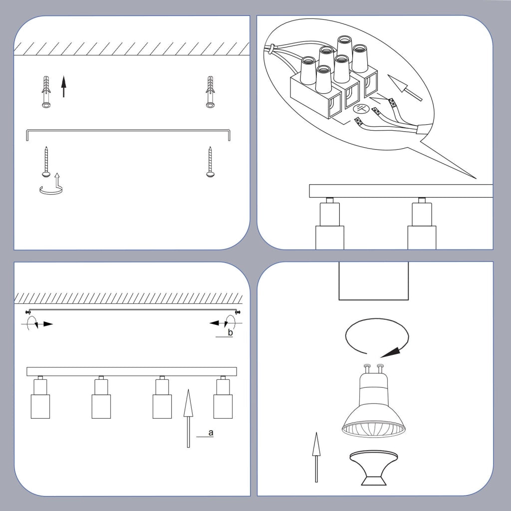 ZMH Lampada da soffitto 4 faretti GU10 orientabili 355° moderna plafoniera per cucina