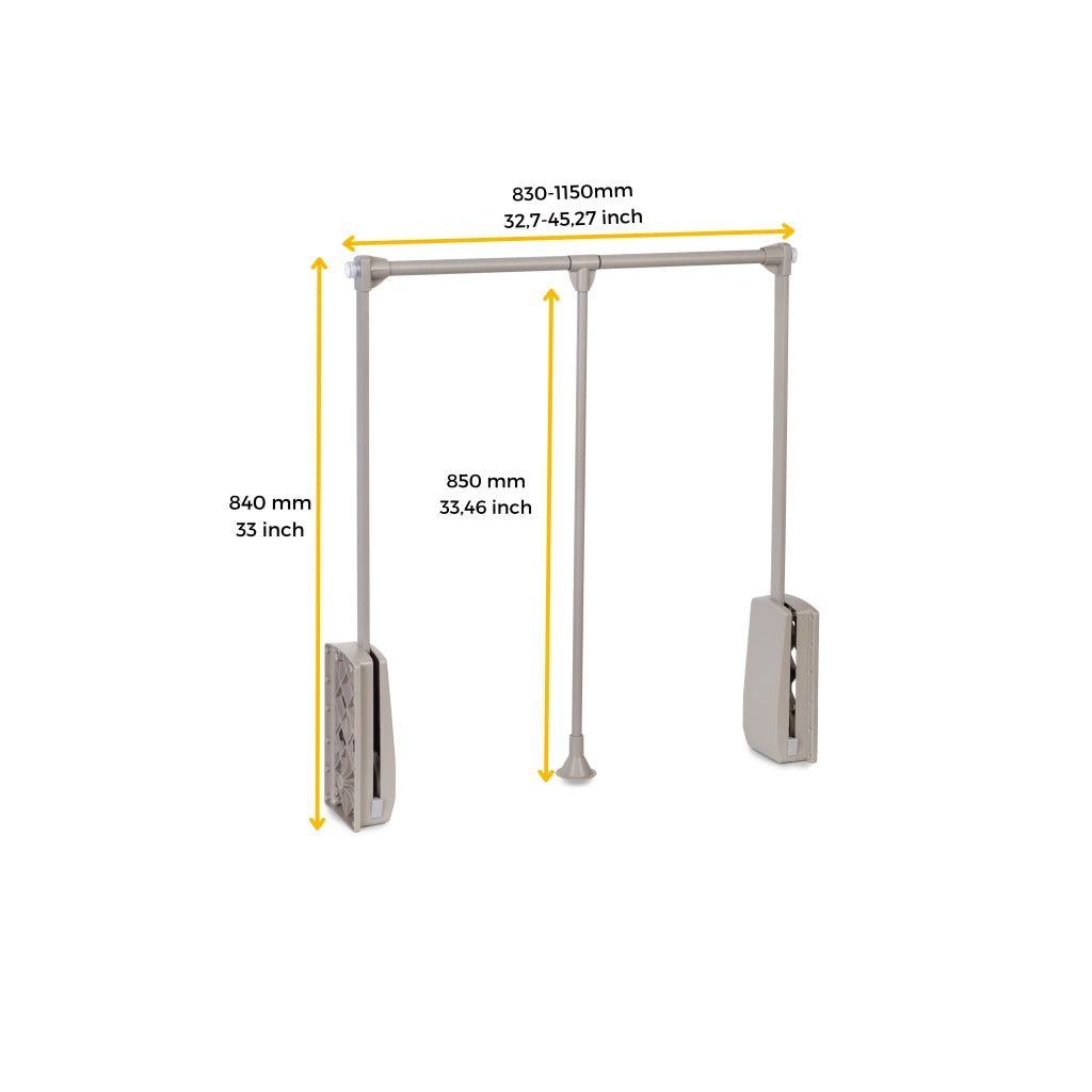 Emuca Appendiabiti per armadio Hang, 830 - 1150, Verniciato grigio pietra, Acciaio e Tecnoplastica, 1 u.