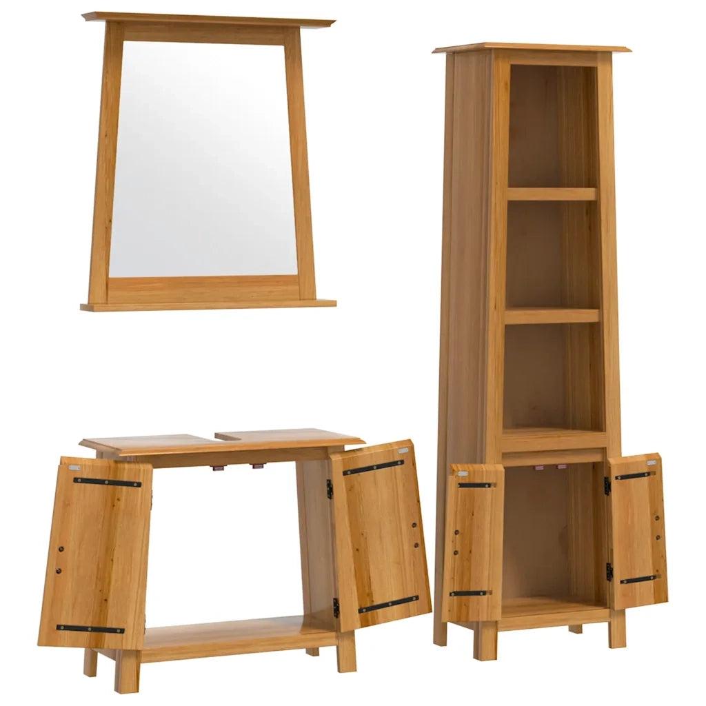 Set Mobili da Bagno 3 pz in Legno Massello di Pino