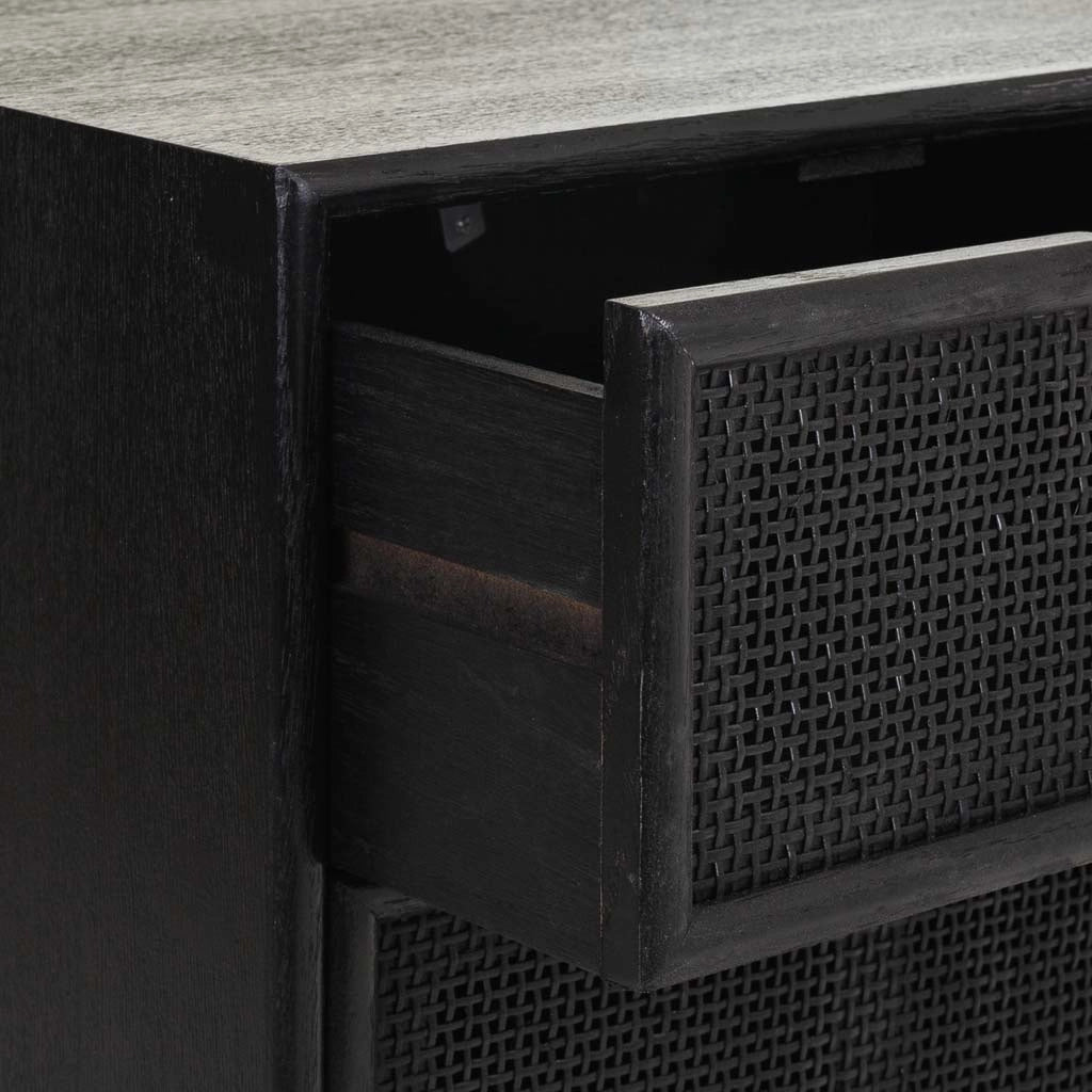 Comodino in legno laccato nero e rete 42x36,5x71