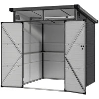 Capanno da Giardino 1,9 x 1,9 m in Plastica, con Porte Bloccabili e 2 Aperture di Ventilazione, Grigio Scuro