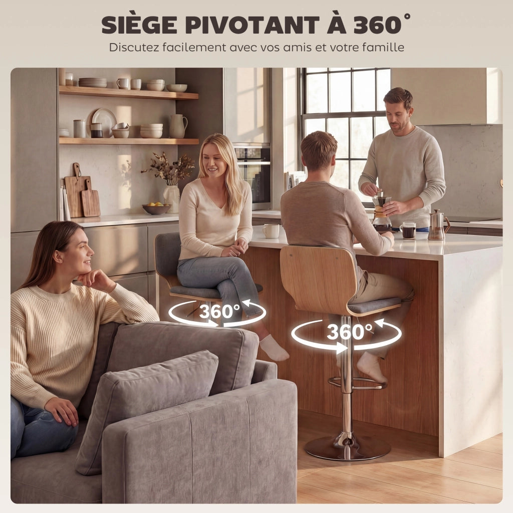 Sgabelli da Bar Regolabili in Altezza con Poggiapiedi e Schienale ¨C zephmum ¨C Grigio 41x47,5x81-102cm