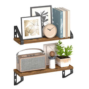 Mensola sospesa da parete set di 2 opzioni di montaggio 40 cm per soggiorno cucina ufficio bagno marrone rustico e nero opaco 12_0008006