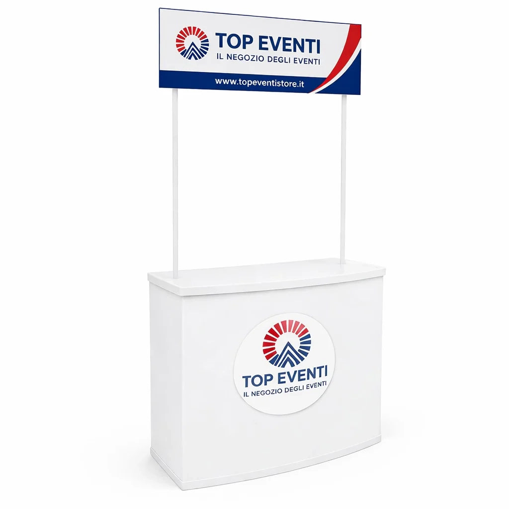 Desk Promozionale in PVC con Insegna e borsa trasporto - Personalizzato EasyTop(Adesivo 30 cm, Crowner)