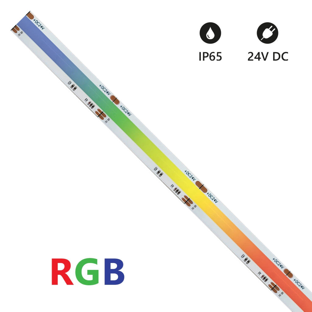 Alcapower Striscia LED COB 5 metri RGB 24V 15W/m IP65 840 LED/m Alta Efficienza Luminosa per Illuminazione Decorativa Professionale Interni Esterni
