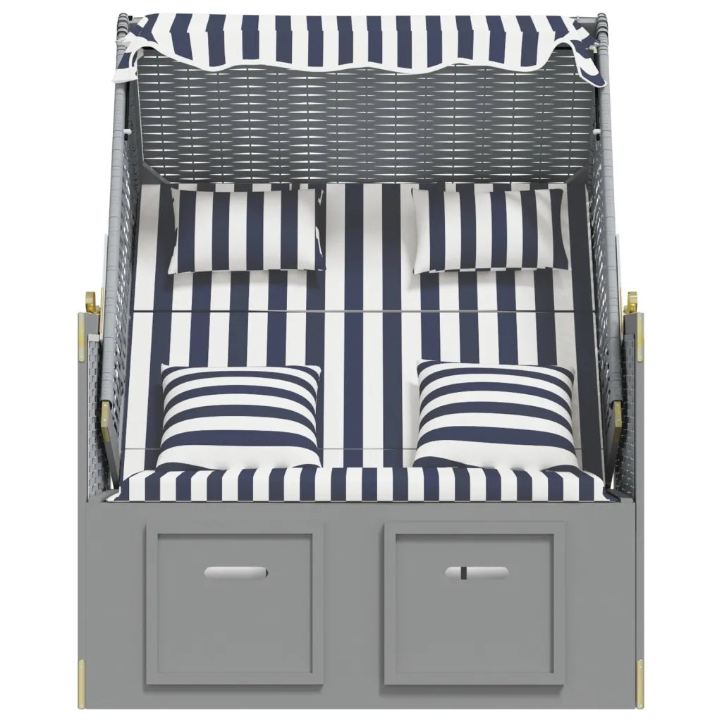 Strandkorb con Cuscini Polyrattan e Legno Massello Blu e Bianco 318660