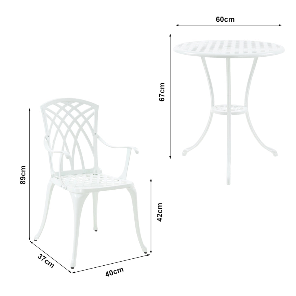 Set da Bistrot Vena in Alluminio 2 Sedie e Tavolo Rotondo - Bianco casa.pro
