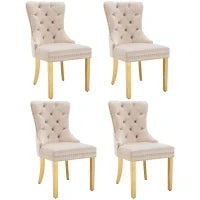 Set di 4 sedie design con decorazioni in rivetti e anelli rotondi unici, imbottite in velluto, 51×65,5×95 cm, Beige