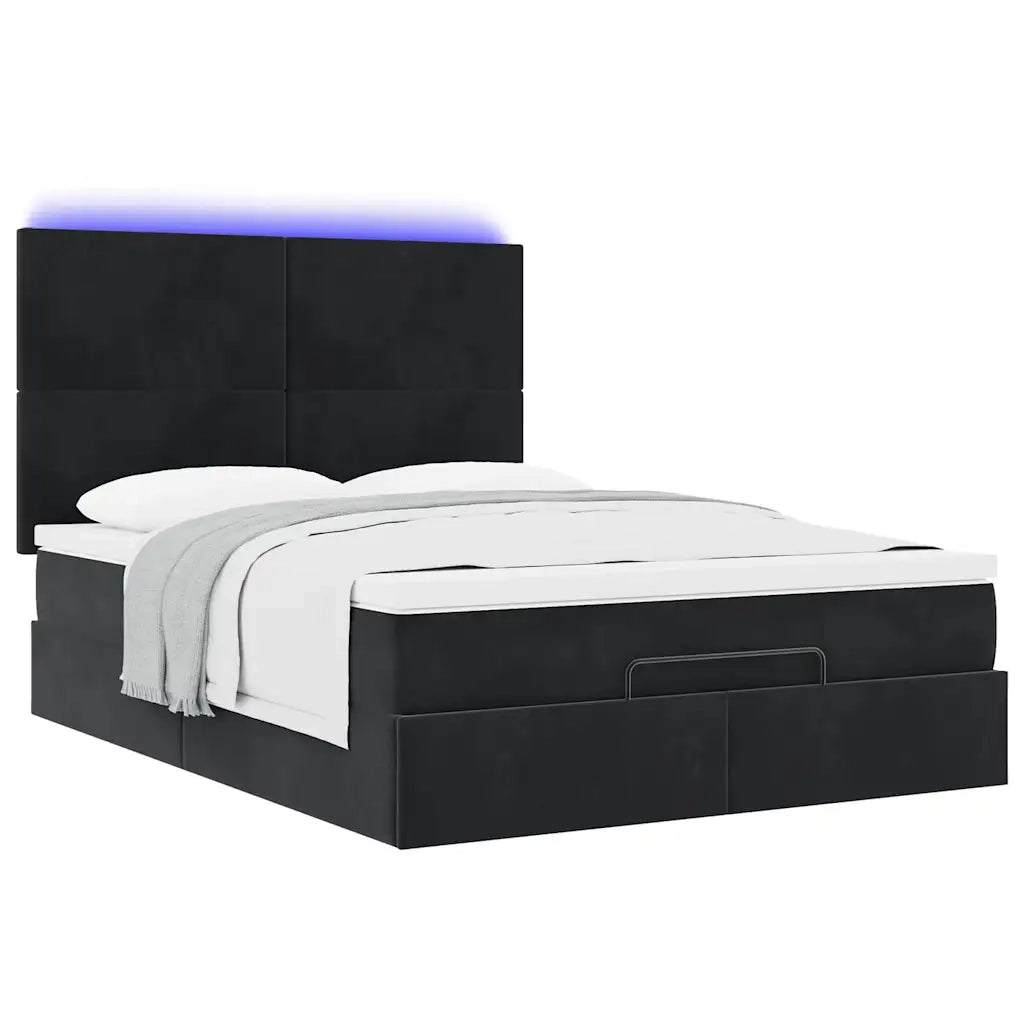 Struttura Letto Pouf con Materassi Nero 140x200 cm in Velluto 3314254