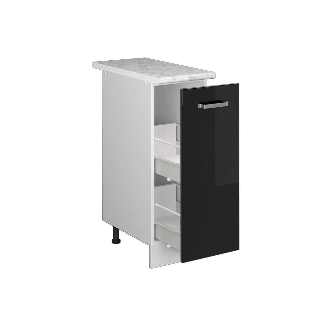 Vicco Base universale Nero lucido 30 cm con anta, con piano di lavoro