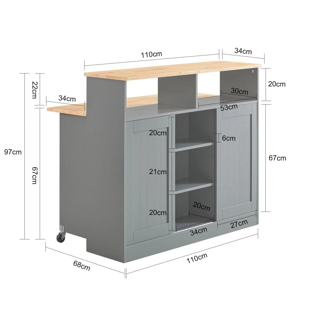 Credenza con ante scorrevoli Isola cucina con piano di lavoro espandibile Credenza cucina Credenza grigio chiaro 110x68x97cm, FSB36-HG
