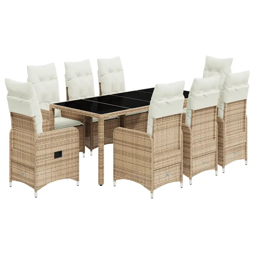 vidaXL Set da Bistrò da Giardino 9 pz con Cuscini Beige in Polyrattan