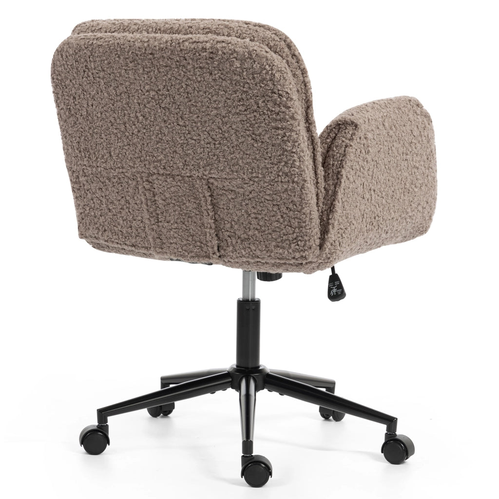 Sedia da ufficio in teddy fleece con braccioli pieghevoli e altezza regolabile girevole marrone per casa e ufficio
