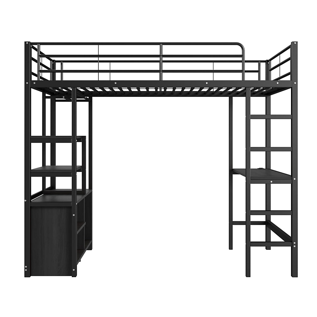 Letto a castello nero in metallo con scrivania presa usb 90x200 cm