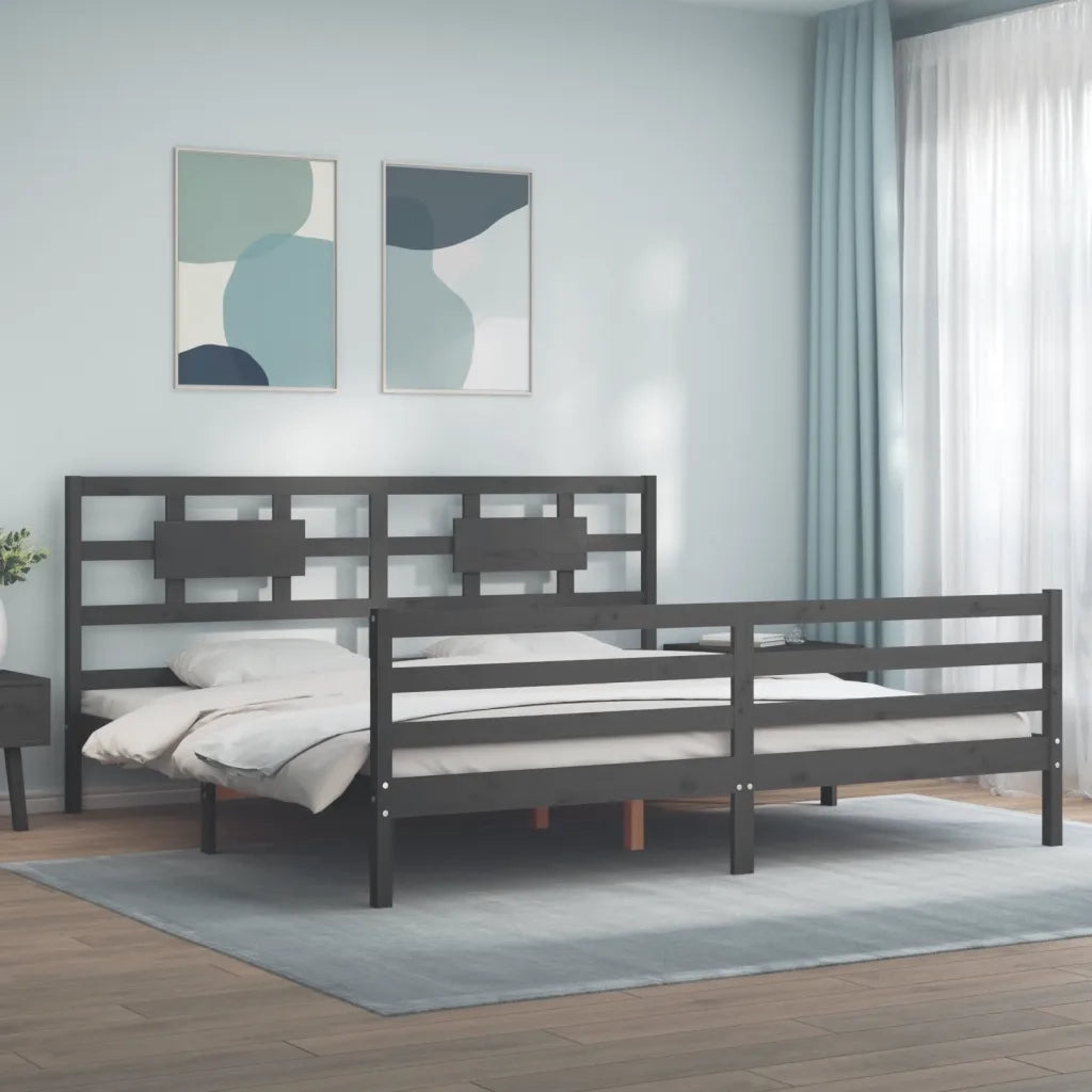 Letto matrimoniale | Letto per adulti | Giroletto con Testiera Grigio 200x200 cm in Legno Massello