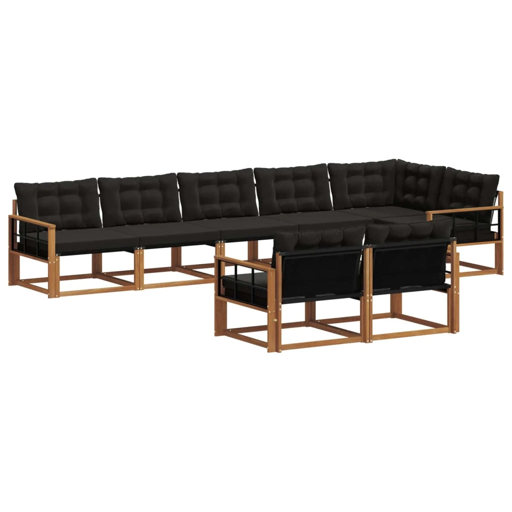 Set di divani da esterno con cuscino 8 pcs Naturale e Nero