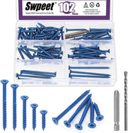 Kit di fissaggio 102 pezzi 5 misure 3/16" piatto capo ancore di cemento con set di bit e trapano per fissaggio in muratura