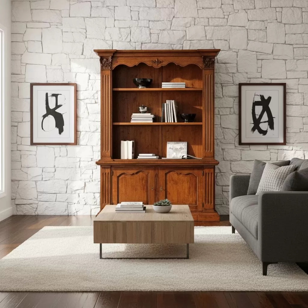 Libreria 2 porte in legno massello tinta noce l.164 x p.53 h.225 - Mobili 2G