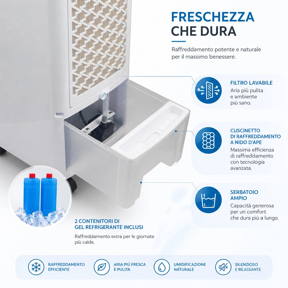 Raffrescatore a Aria 2 Blocchi Refrigeranti Umidificatore Telecomando Air Cooler