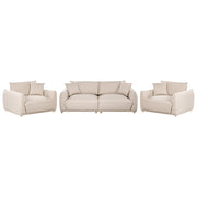 Set divano moderno a 5 posti in velluto con cuscini decorativi e poltrone con gambe in legno beige stile moderno
