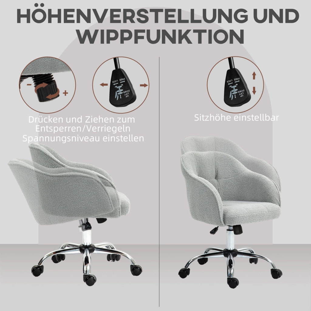 Sedia da ufficio ergonomica ¨C Xylo ¨C tessuto teddy grigio con funzione dondolo 56x61x86 cm