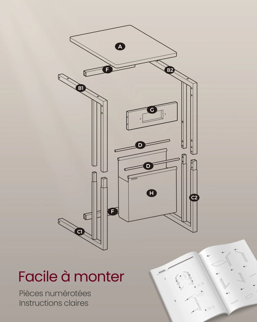 Tavolino/comodino 30 x 40 x 62 cm con multipresa tavolino a C per piccoli spazi 2 porte USB e prese piedini regolabili per camera da letto/soggiorno bianco 12_0007573