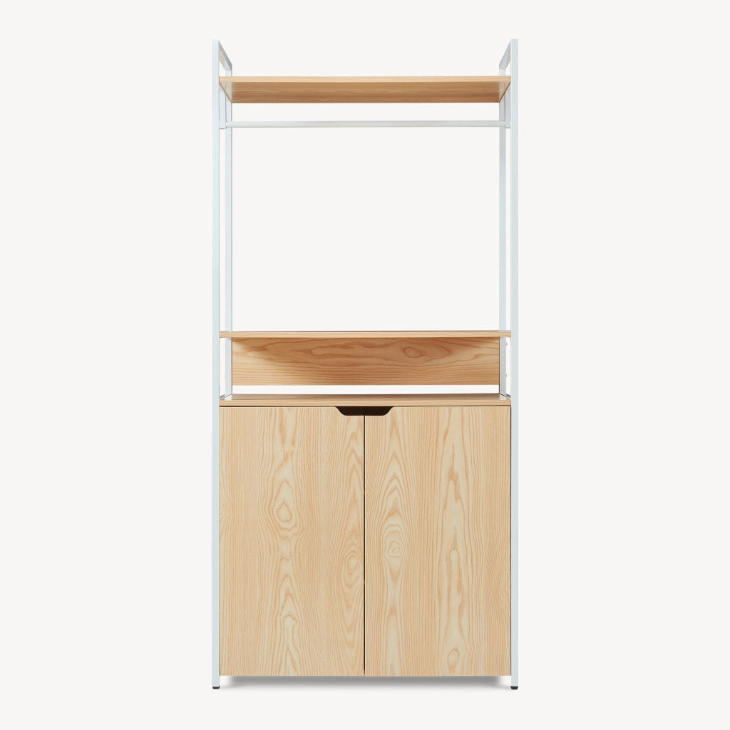 Organizzatore Guardaroba Larem Mobile Porta Abiti con Armadietto - Bianco / Effetto Rovere [en.casa]
