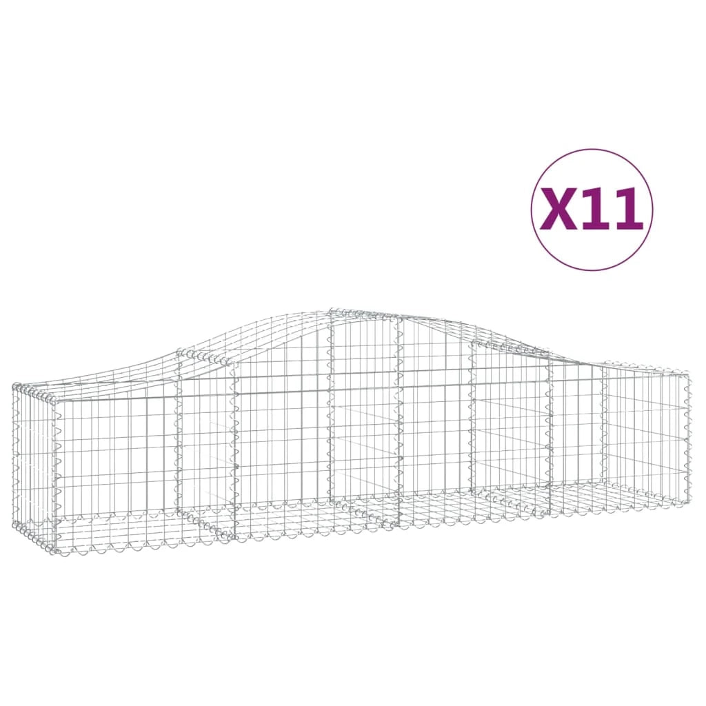 Cestini gabbioni recinzione a gabbia muro di contenimento ad arco 11 pezzi 200 x 50 x 40/60 cm ferro zincato argento 02_0040332