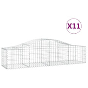 Cestini gabbioni recinzione a gabbia muro di contenimento ad arco 11 pezzi 200 x 50 x 40/60 cm ferro zincato argento 02_0040332