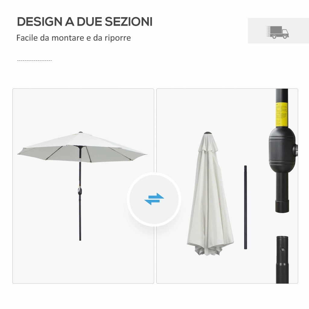 Ombrellone Rotondo e Regolabile Ø265x240 cm in Poliestere Metallo e Fibra di Vetro Crema