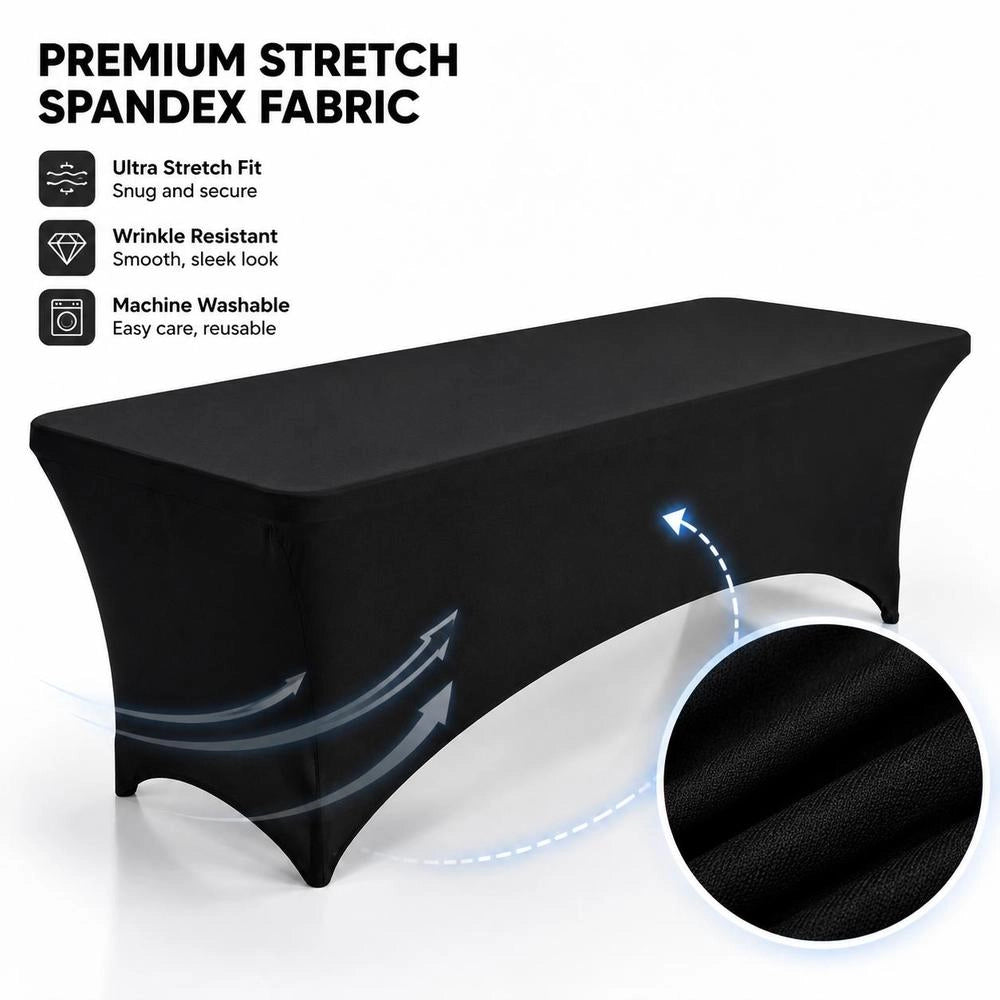 6 Pack Table Cloth For 8FT Rectangular Fitted Events, Wrinkle-Resistant Stretch Black Table Covers, Washable Spandex Tablecloth Protector, For Party, Wedding, Cocktail, Banquet, Festival
