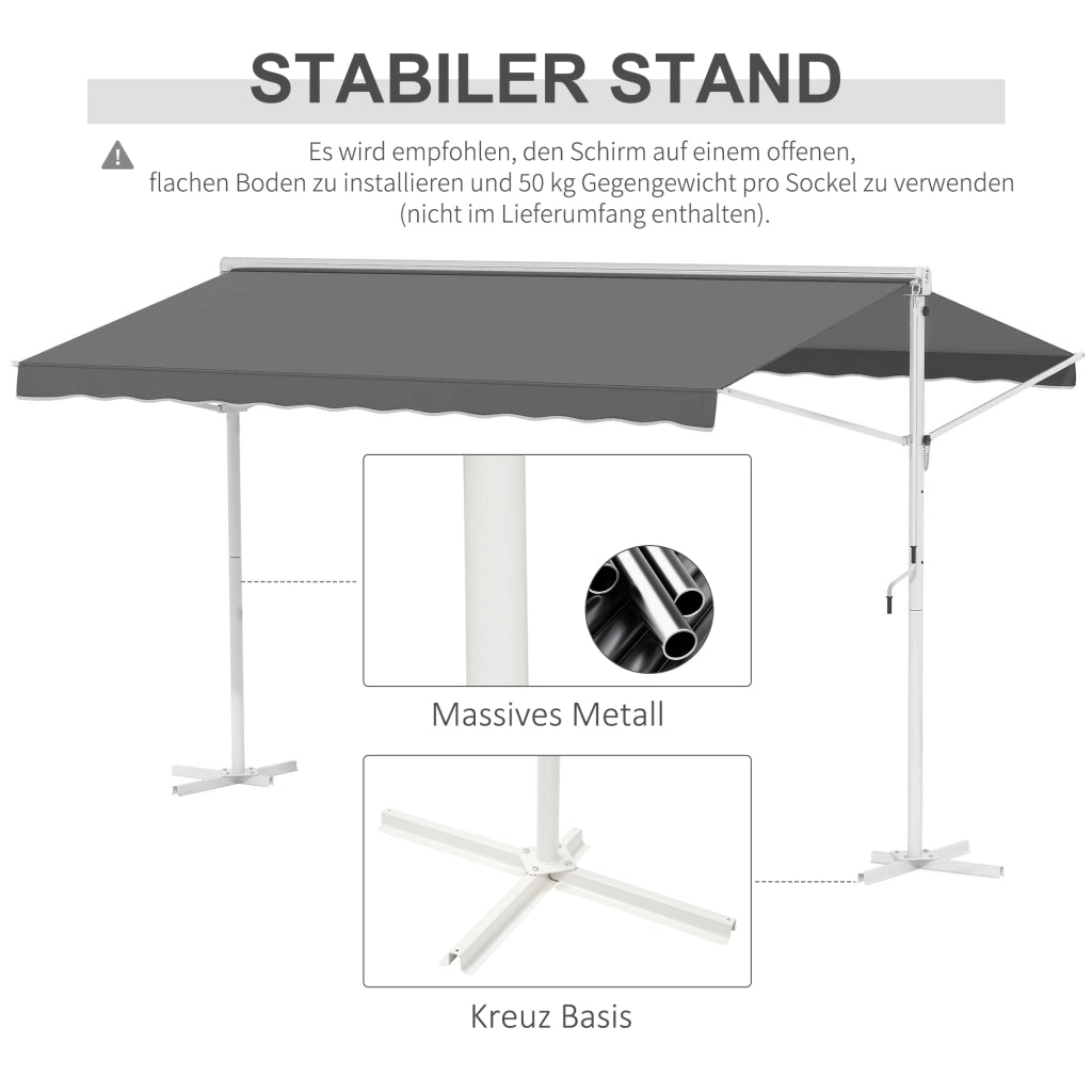 Tenda da sole autoportante con manovella ¨C Xylo ¨C Grigio 4x3m struttura metallica