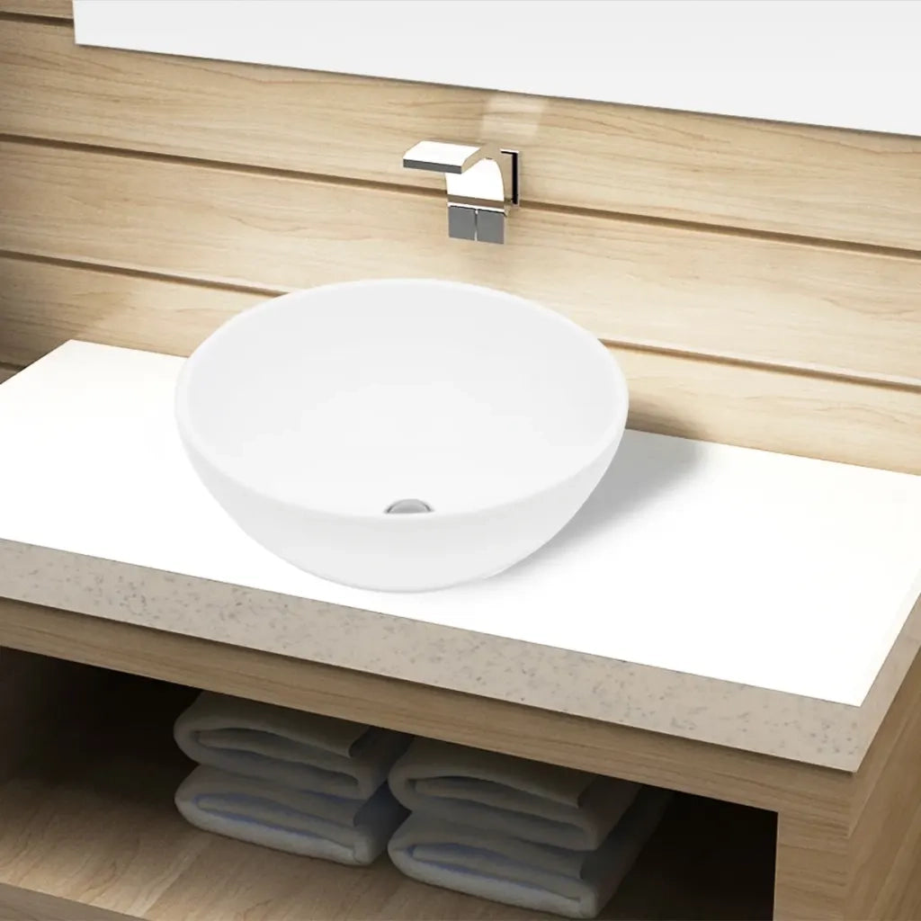Lavandino da Bagno in Ceramica Bianca Rotondo CFW7303451