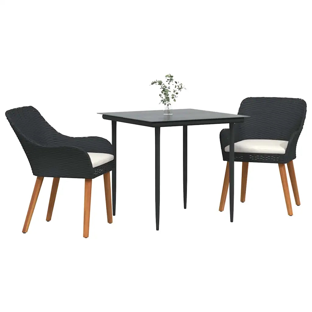 Set da Pranzo per Giardino con cuscino 3 pz | Set Salotto da Giardino Nero polyrattan