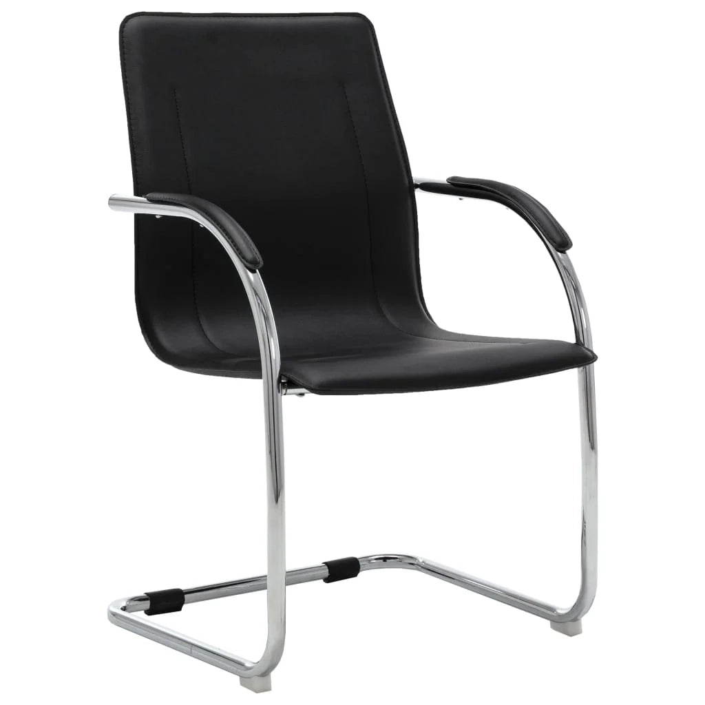 Sedia da ufficio/sedia da studio/sedia per computer a sbalzo in similpelle nera 02_0023995