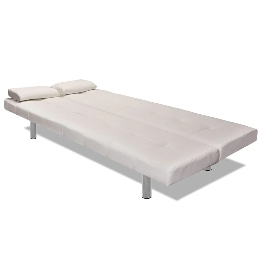 Divano letto regolabile con due cuscini in similpelle bianco crema 02_0019535