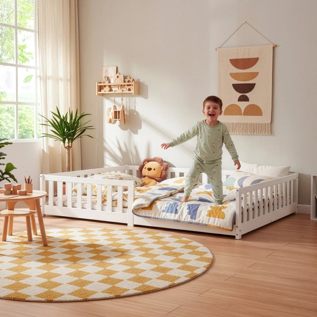 Letto Montessori per Cameretta Tanna in Legno di Pino 120 x 200 cm - Bianco [en.casa]