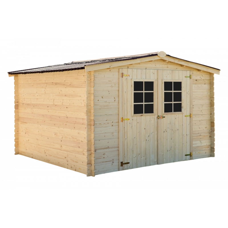 Casetta in legno da giardino con porta vetrata – 300x300 cm – tavole 20 mm, tetto bitumato – AL3030.02N Foresta
